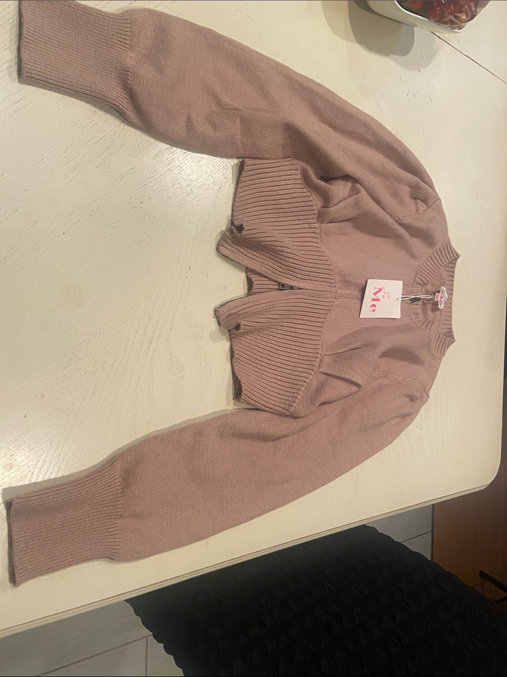 ME Makeover Essentials Cropped Ribbed Mauve Tan Cardigan